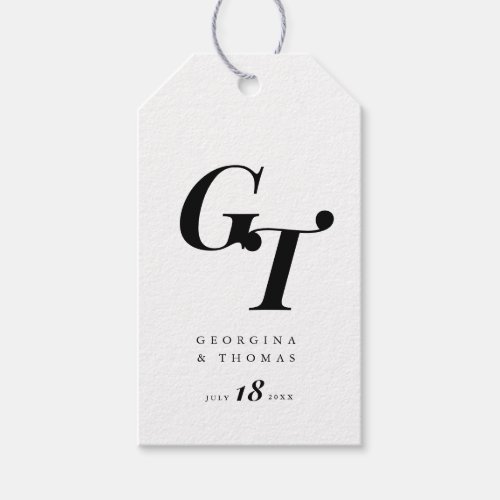 Minimal Initials  Chic Monogram Black and White Gift Tags