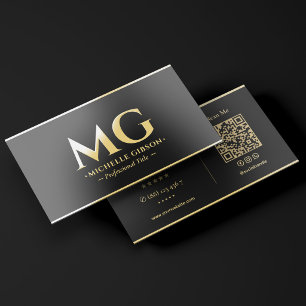 Minimal Initials Professional Black Gold Frame Foil Business Cards