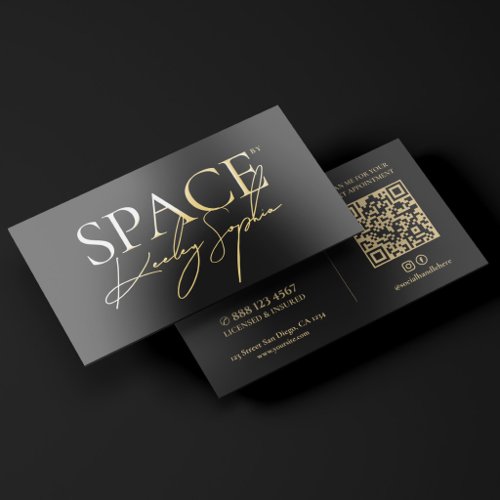 Minimal Interior Designer Black Signature Gold Foil Business Cards