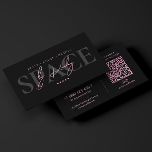 Minimal Interior Designer Pink Black Space Planner Business Card