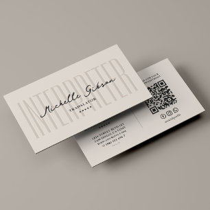 Minimal Interpreter Linguist Translator Sand Business Card