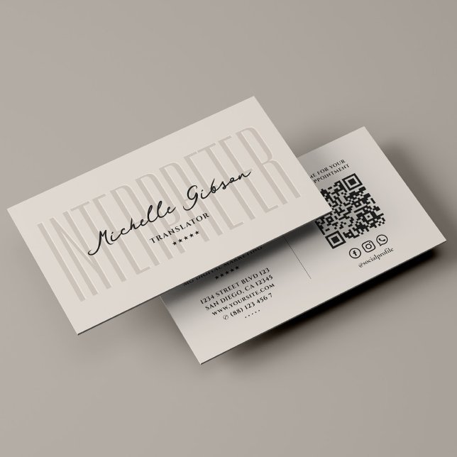 Minimal Interpreter Linguist Translator Sand Business Card (Interpreter)