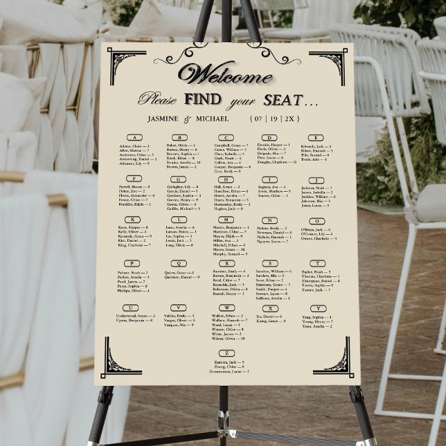 Minimal Ivory Alphabetical Wedding Seating Chart Foam Board (Creator Uploaded)