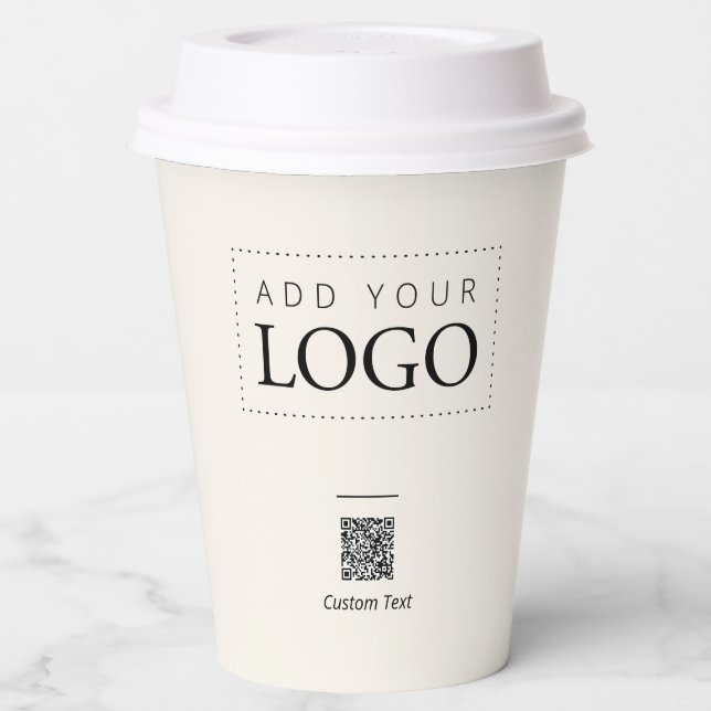 Minimal Ivory Business Logo Custom Promotional Paper Cups (Left)