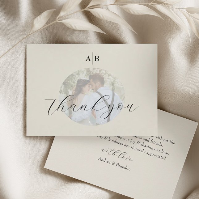 Minimal Ivory Photo Wedding Thank You Card (Creator Uploaded)