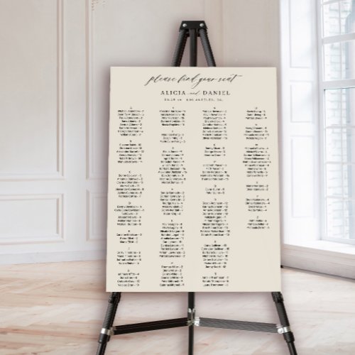 Minimal ivory wedding alphabetical seating chart foam board