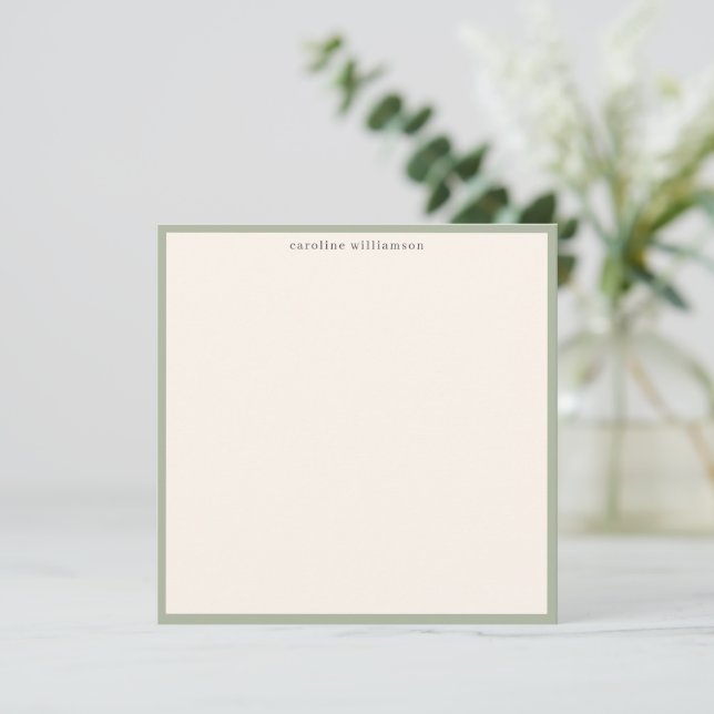 Minimal Jade Green Border Name Stationery Cute Note Card (Standing Front)
