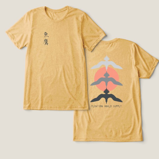 Minimal Japanese Fish Hawk Ukiyo-e Style Mustard Tri-Blend Shirt (Design Front & Back)