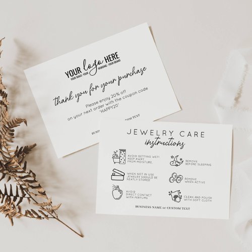 Minimal Jewelry Care Instructions Earring Business Enclosure Card