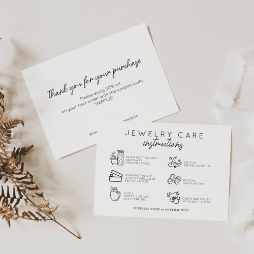 Minimal Jewelry Care Instructions Earring Business Enclosure Card
