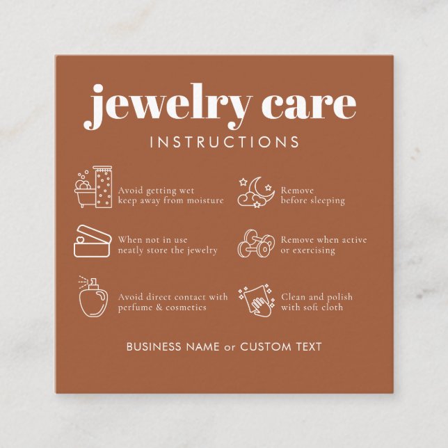 Minimal Jewelry Care Thank You Business Terracotta Enclosure Card (Front)