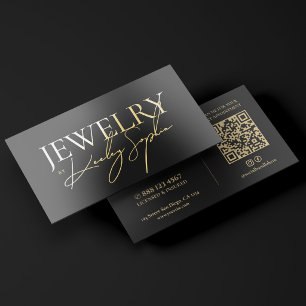 Minimal Jewelry Designer Signature Black Gold Foil Business Cards