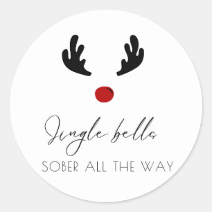 Minimal Jingle Bells Sober All The Way Christmas Classic Round Sticker