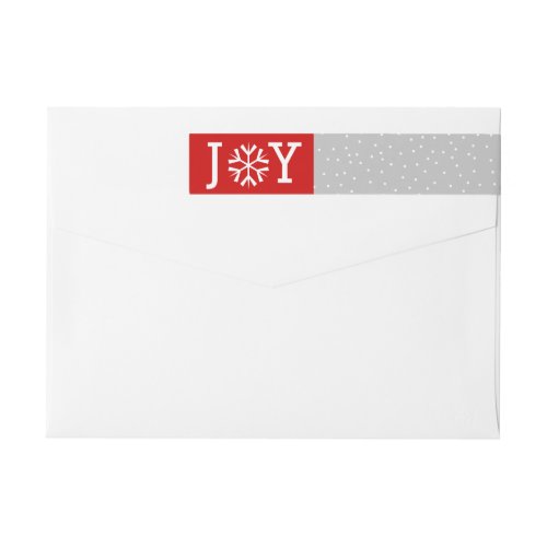 Minimal Joy and snowflake red gray Christmas Wrap Around Label