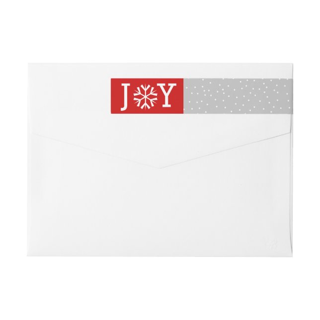 Minimal Joy and snowflake red, gray Christmas Wrap Around Label (Back)