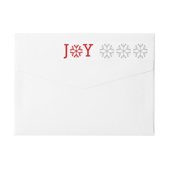 Minimal Joy and snowflake red, gray Christmas Wrap Around Label (Back)