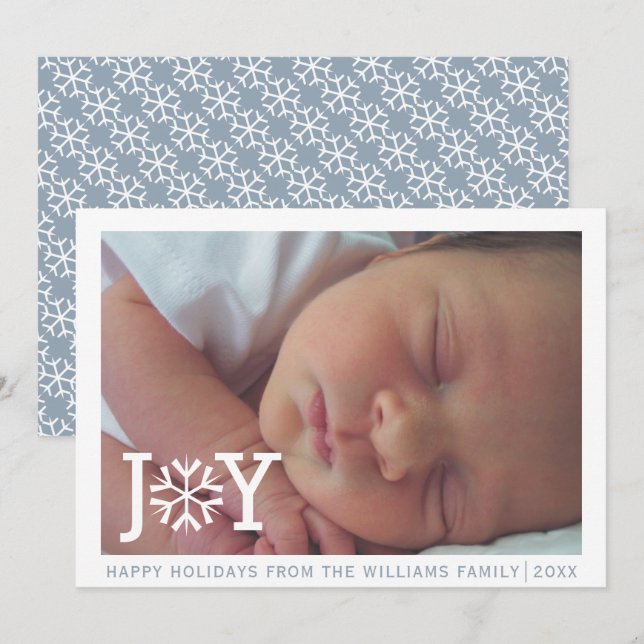 Minimal "joy" dusty blue Christmas holiday photo Card (Front/Back)