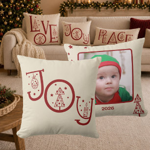 Minimal Joy Graphic Family Photo Christmas Gift Throw Pillow