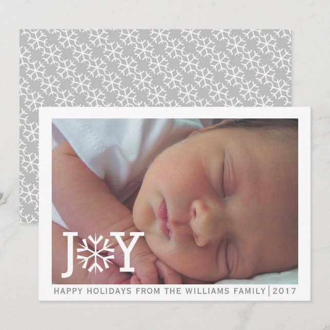 Minimal "joy" snowflake Christmas holiday photo (Front/Back)