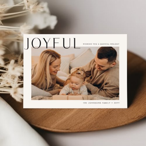 Minimal Joyful Modern Family Photo Christmas Card