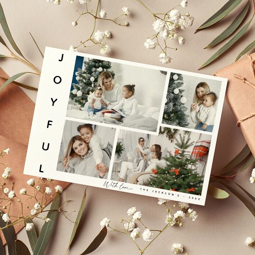Minimal JOYFUL Photo Collage Christmas Holiday Card