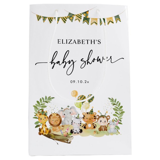 Minimal Jungle Party Animals Baby Shower  Medium Gift Bag (Front)