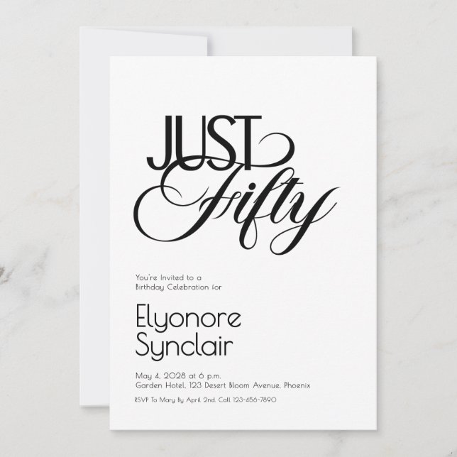 Minimal Just Fifty 50th Birthday Party Invitation (Front)