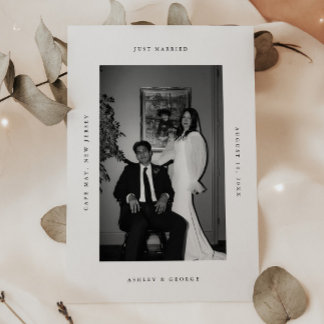 Minimal 'Just Married' Black White Photo Elopement Announcement