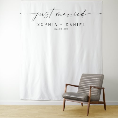 Minimal Just Married Script Wedding Decor Backdrop