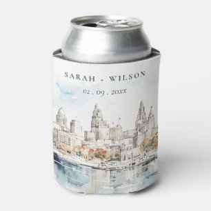 Minimal Kansas City Missouri Watercolor Wedding Can Cooler