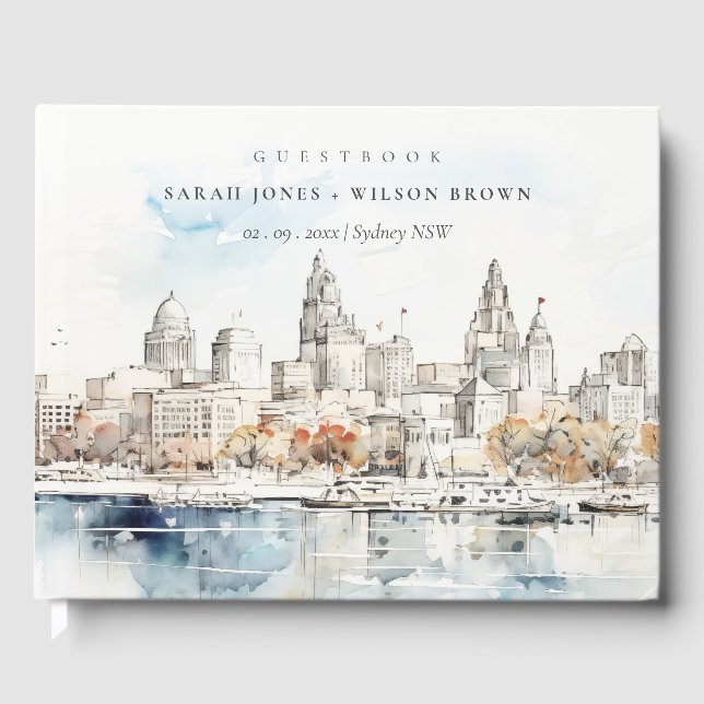 Minimal Kansas City Missouri Watercolor Wedding Guest Book (Front)