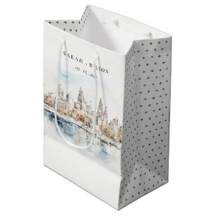 Minimal Kansas City Missouri Watercolor Wedding Medium Gift Bag