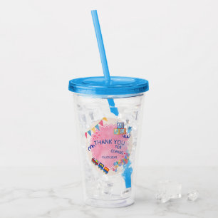 Minimal Kids Watercolor Theme Cute Birthday Party  Acrylic Tumbler