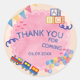 Minimal Kids Watercolor Theme Cute Birthday Party Classic Round Sticker