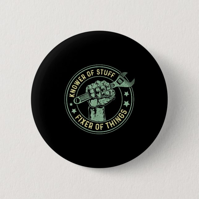 Minimal Knower Stuff Fixer Things Retro Button (Front)