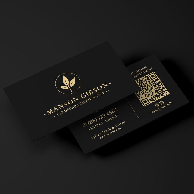 Minimal Landscape Contractor Logo Black QR Code Business Card (Minimal Landscape Contractor Logo Black QR Code Business Card
)