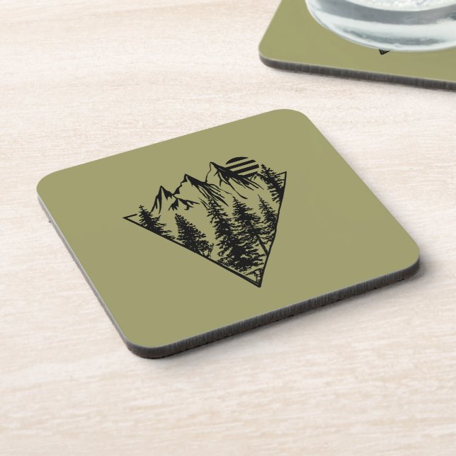 Minimal landscape pine trees forest beverage coaster (Left Side)