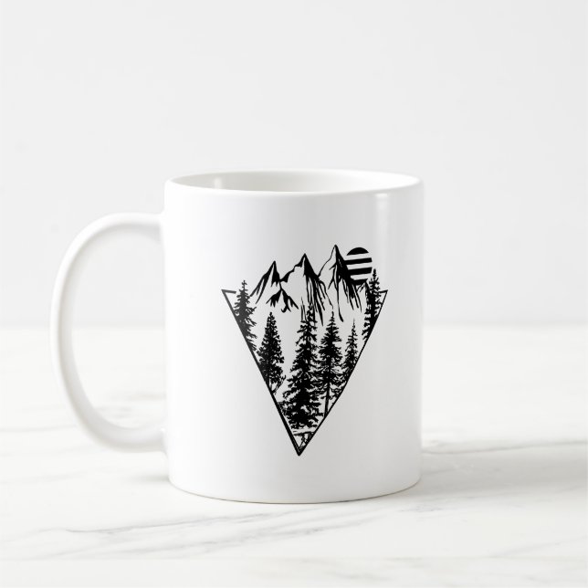 Minimal landscape pine trees forest coffee mug (Left)
