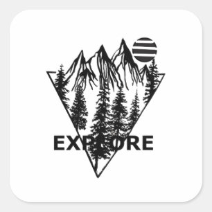 Minimal landscape pine trees forest square sticker