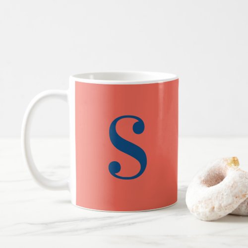 Minimal Large Blue Monogram on Orange Coffee Mug
