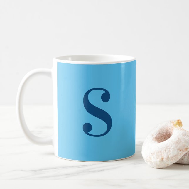 Minimal Large Navy Blue Monogram on Light Blue Coffee Mug (With Donut)