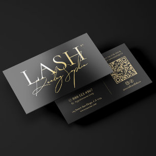 Minimal Lash Tech Extensions Black Gold Signature Foil Business Cards