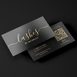 Minimal Lashes Brow Makeup Artist Black Gold Foil Business Cards