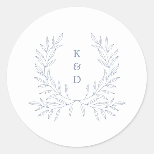 Minimal Laurel Formal Wedding Invitation K310 Blue Classic Round Sticker