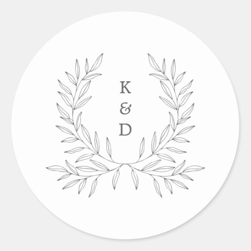 Minimal Laurel Formal Wedding Invitation K310 Classic Round Sticker