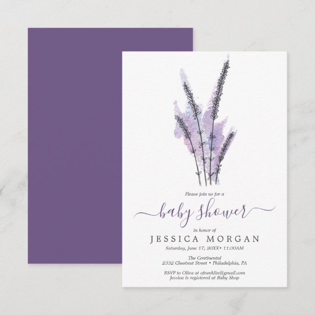 Minimal Lavender Baby Shower Invitation Card (Front/Back)