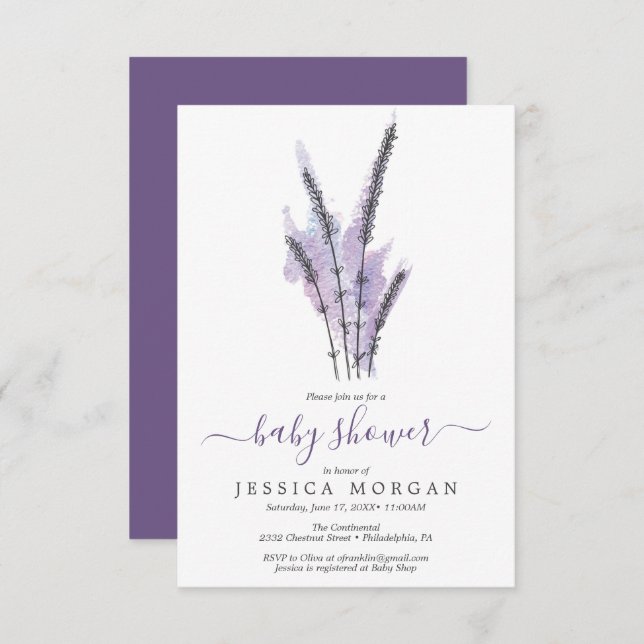 Minimal Lavender Baby Shower Invitation Card (Front/Back)