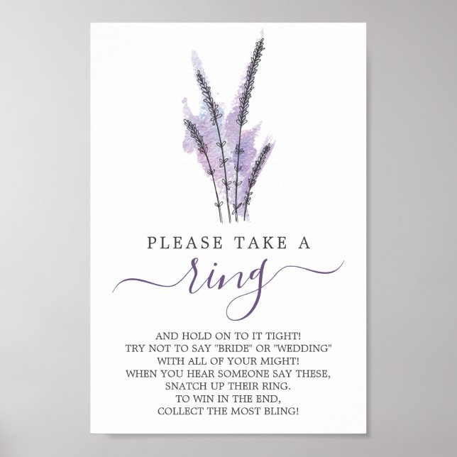 Minimal Lavender Bridal Shower Ring Game Poster (Front)