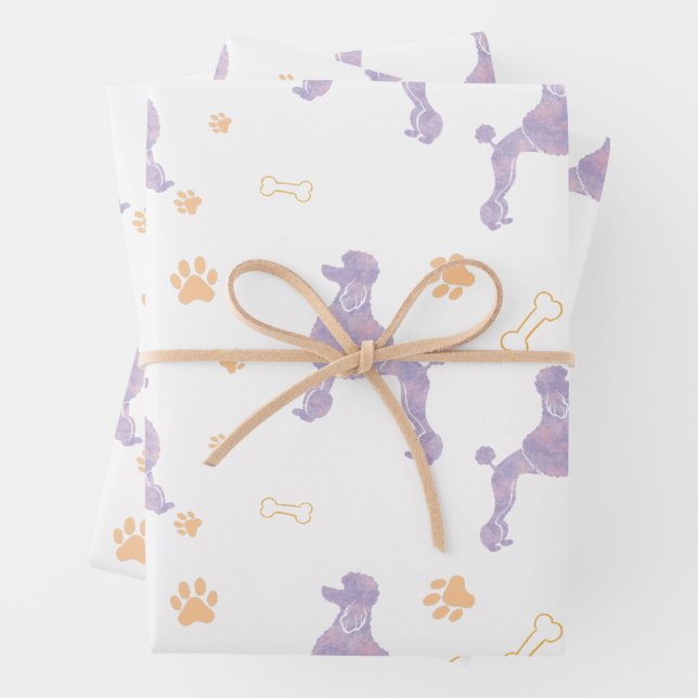 Minimal lavender Poodle Silhouette Gift wrapping Paper Sheets (In situ)