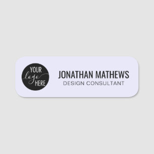 Minimal Lavender Professional White Company Logo Name Tag